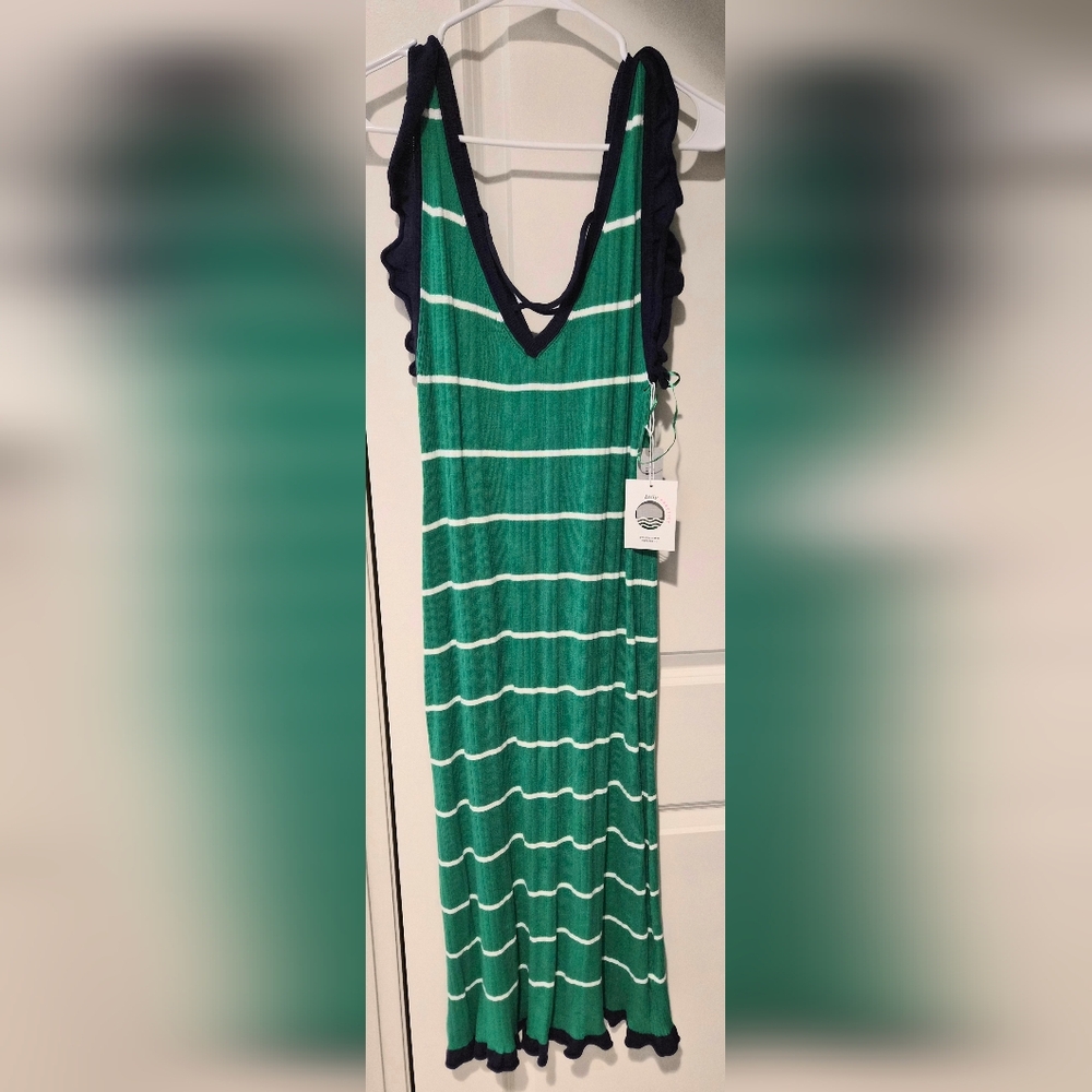 Anthropologie NWT Green and White Striped Knit Dress